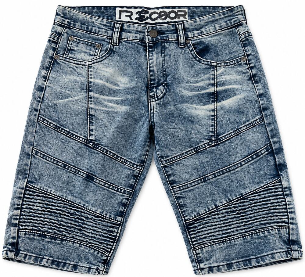Rocawear Men's 32 Acid Wash Moto Biker Denim Jorts Long Shorts